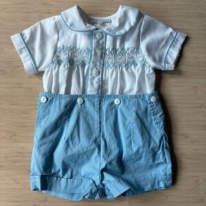 Fantaisie kids white/blue cotton smocked set